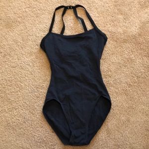 Black clip straps leotard